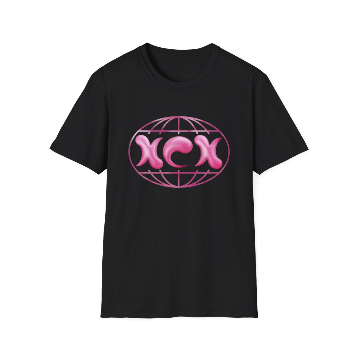 Pink Retro Globe Logo T-Shirt | 90s Bubble Letter Tee  | Charli XCX - alternate angle 2, merchandise